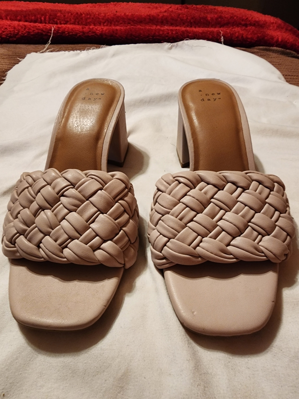 a new day pink Blush Braided Block Heel Slide Sandals size 7.5